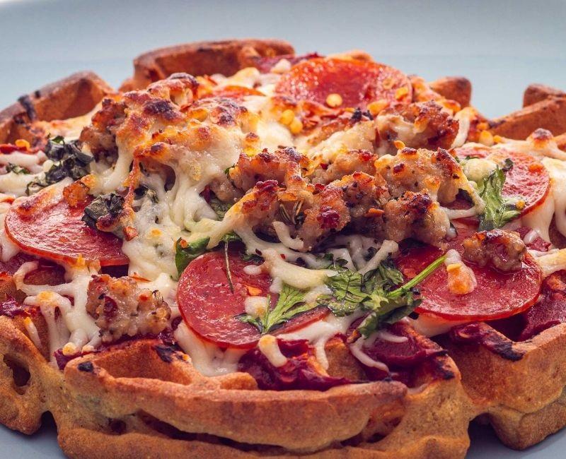 Pizza waffle using Belgian Waffle batter mix 