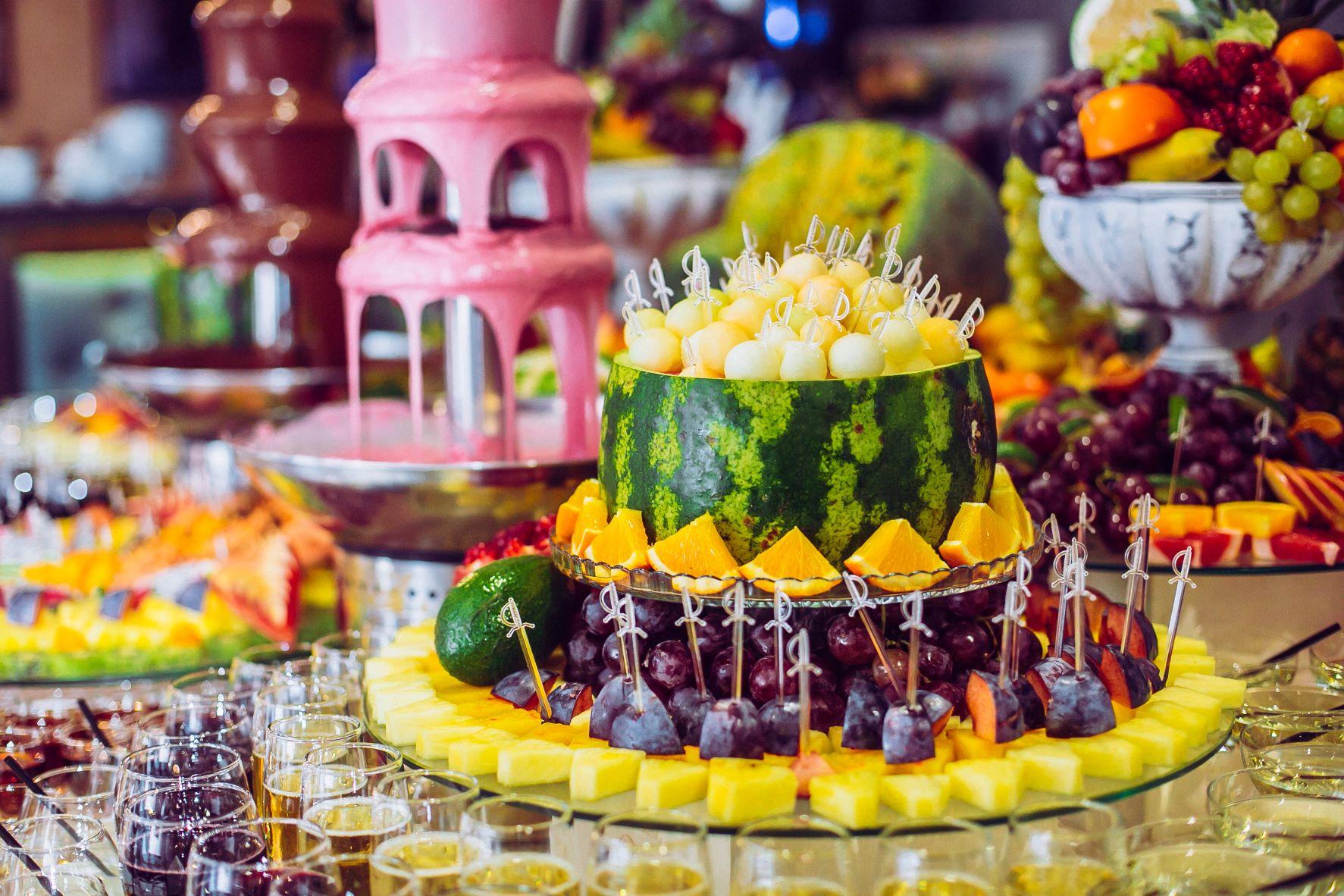 Colorful chocolate fountains