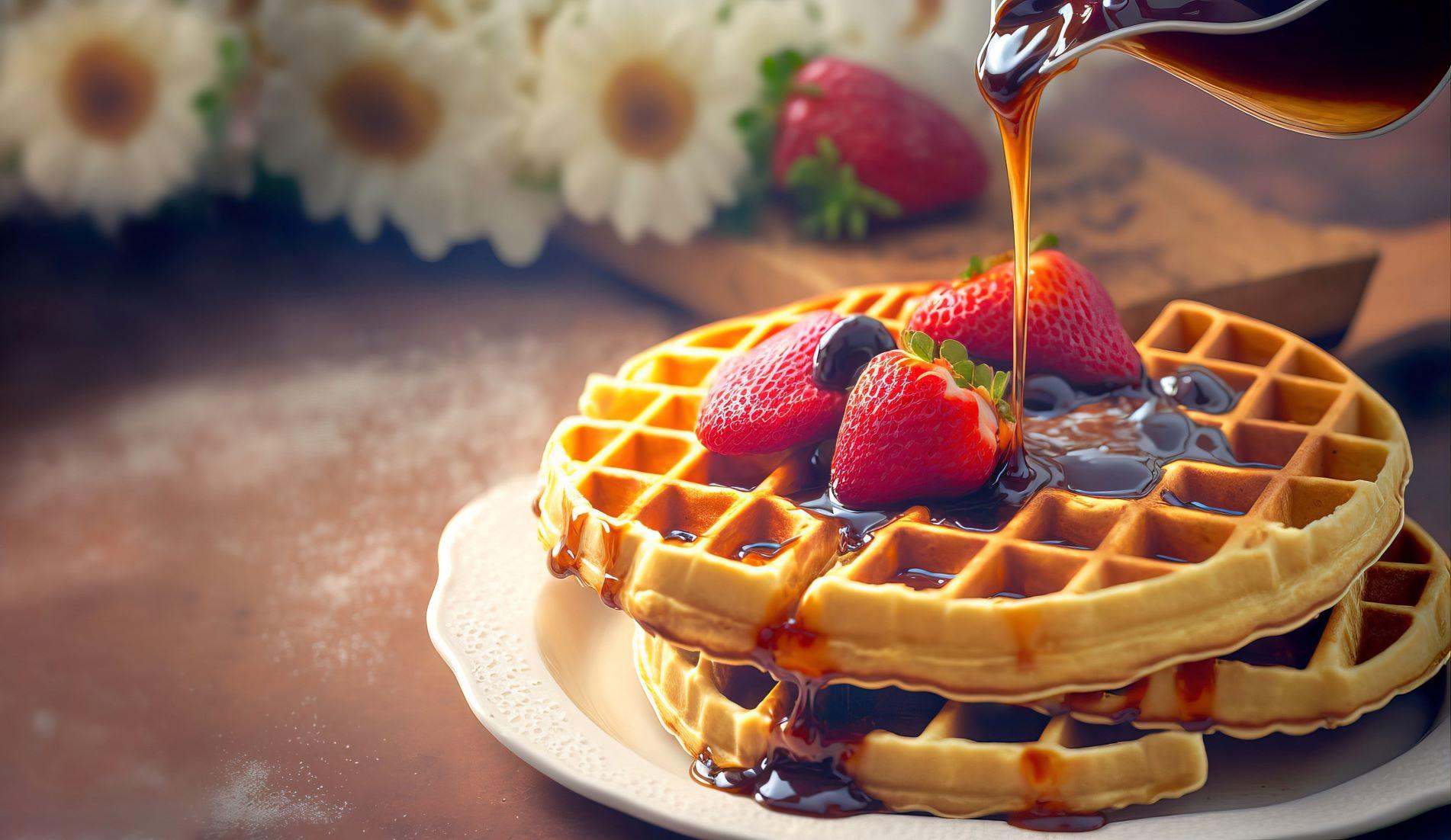 Vegan Belgian Waffles with Maple Syrup 